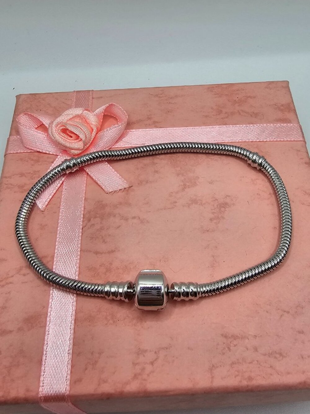 Sterling Silver 925 Rhodium Plated Moment Snake Charm Bracelet Size 19